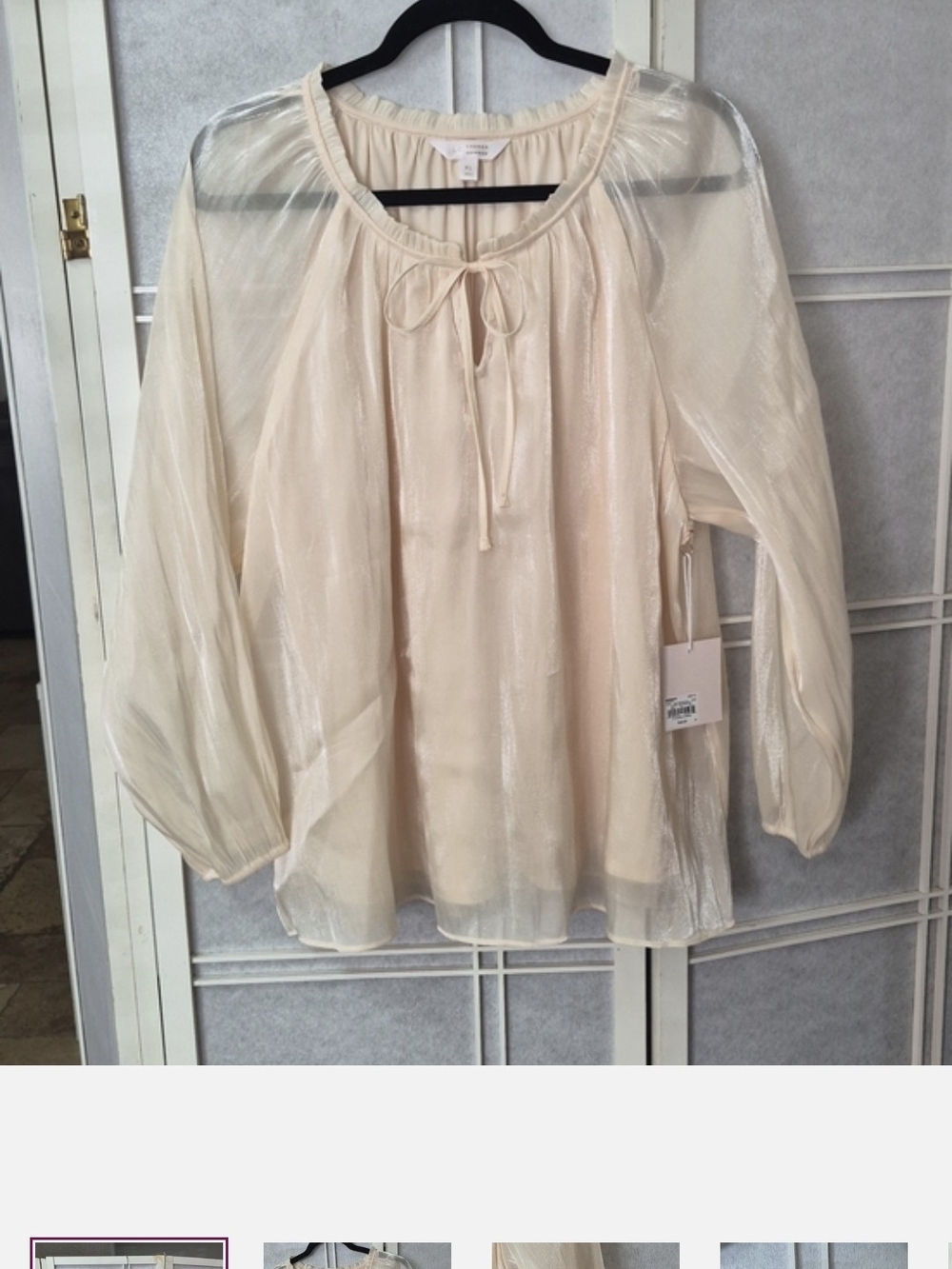 LC Lauren Conrad Sheer Tie-Neck Blouse in Light Cream